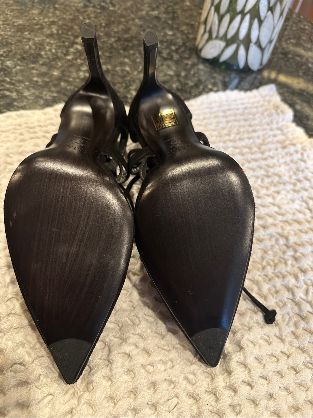 Stuart Weitzman Black Suede Lace-Up Pointed-Toe Heels - Picture 3 of 5